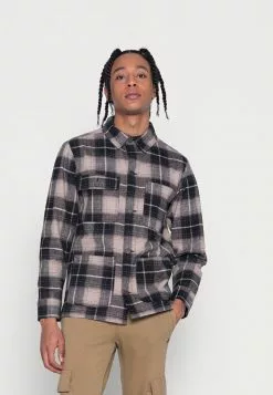 Brave Soul TECHNIQUE - Chaqueta Fina - Ecru/black Check, Hombre