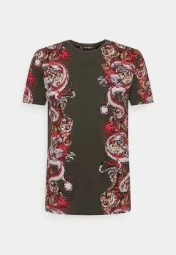 Brave Soul Camiseta Estampada - Olive Acid Wash, Hombre