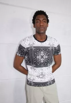 Brave Soul RUTLAND - Camiseta Estampada - Black/white, Hombre