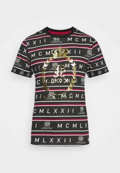 Brave Soul ROW - Camiseta Estampada - Jet Black/red/white/gold, Hombre -Brave Soul Ventas 2a273cd5e215483d8a835985c3145df4