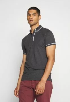 Brave Soul VIRGIL - Polo - Dark Charcoal Marl/optic White, Hombre