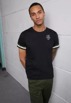 Brave Soul DRUMMOND - Camiseta Estampada - Jet Black/mid Khaki/optic White, Hombre