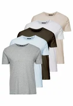 Brave Soul HARRISB 5 PACK - Camiseta Básica - White/khaki/lt Grey Marl/stone/baby Blue, Hombre -Brave Soul Ventas 44458074ea794e418da4ed8b4e8308c9