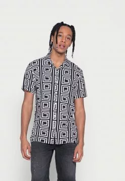 Brave Soul CAYMEN - Camisa - Jet Black/optic White, Hombre