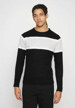 Brave Soul SPENCE - Jersey De Punto - Jet Black/optic White/light Grey/white, Hombre