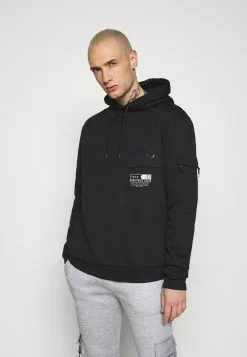 Brave Soul CHELSEA - Jersey Con Capucha - Jet Black/white, Hombre