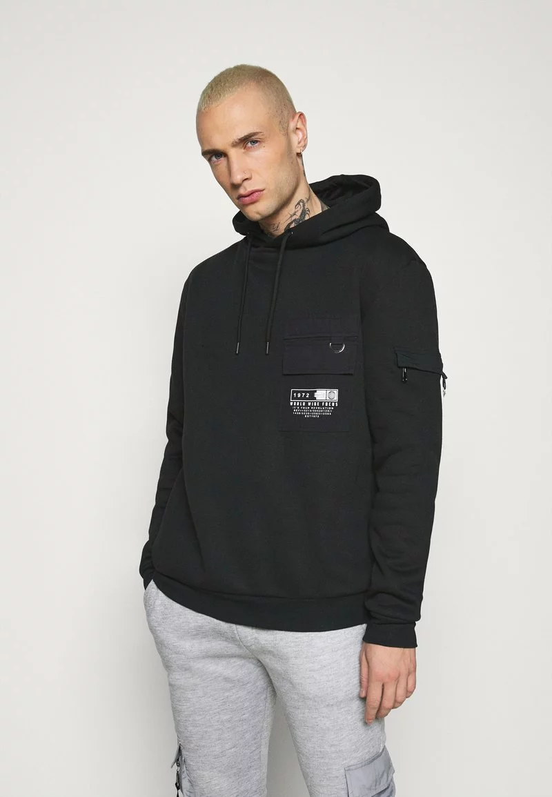 Brave Soul CHELSEA - Jersey Con Capucha - Jet Black/white, Hombre 1 Brave Soul CHELSEA - Jersey Con Capucha - Jet Black/white, Hombre