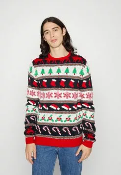 Brave Soul FAIRISLE - Jersey De Punto - Red/multi Colour, Hombre