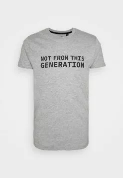 Brave Soul KYNSLOO - Camiseta Estampada - Light Grey Marl/jet Black, Hombre