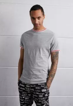 Brave Soul BRYCE - Camiseta Estampada - Light Grey/cream/red, Hombre