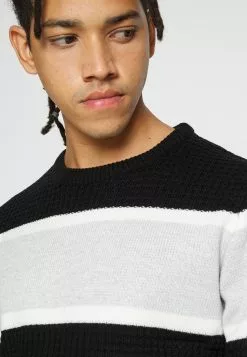 Brave Soul SPENCE - Jersey De Punto - Jet Black/optic White/light Grey/white, Hombre -Brave Soul Ventas 555a534671c14e50ab65e9d0a4c436db