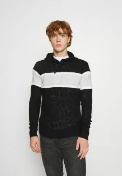 Brave Soul SCHOLES - Jersey De Punto - Jet Black/optic White/light Grey/white Twist, Hombre
