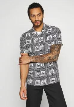 Brave Soul MOSAIC - Camisa - Black/white, Hombre