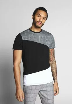 Brave Soul GARFISH - Camiseta Estampada - Black/white, Hombre