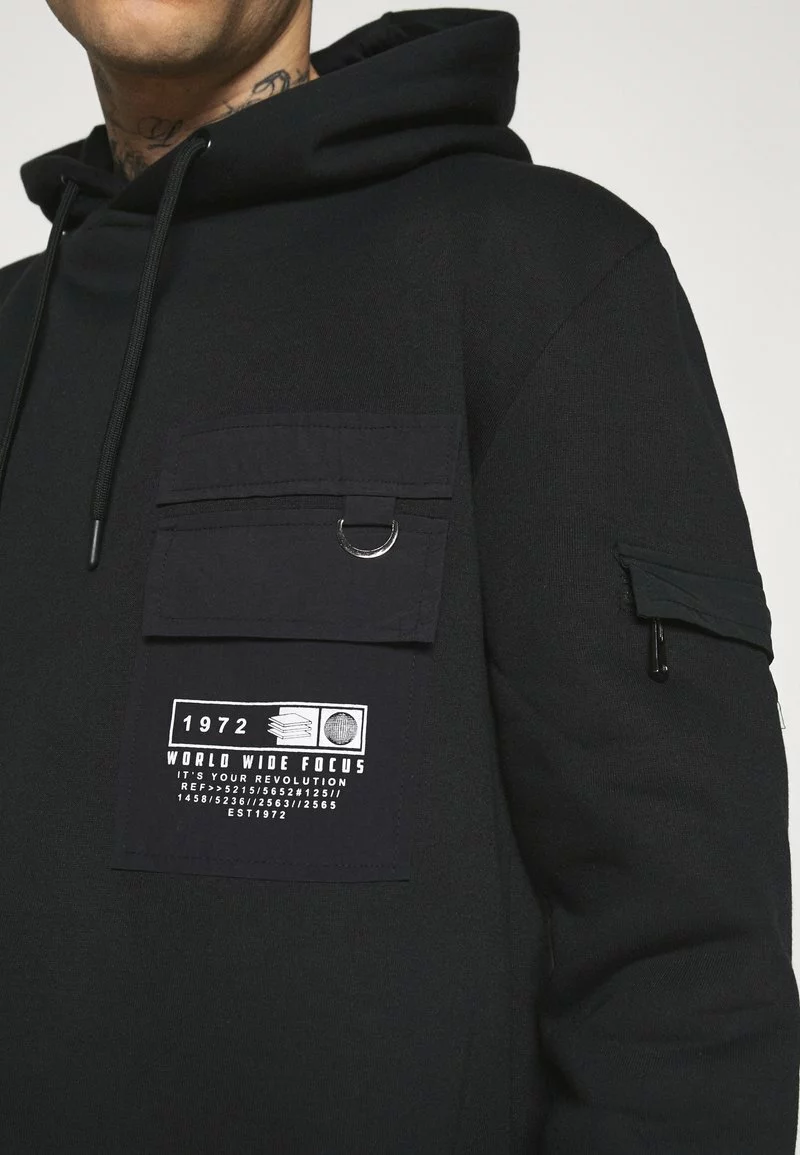 Brave Soul CHELSEA - Jersey Con Capucha - Jet Black/white, Hombre 6 Brave Soul CHELSEA - Jersey Con Capucha - Jet Black/white, Hombre - Imagen 6