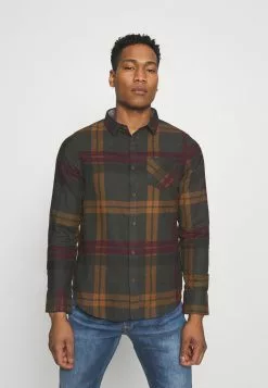 Brave Soul WARLOCK - Camisa - Light Grey/rust/black/oxblood, Hombre