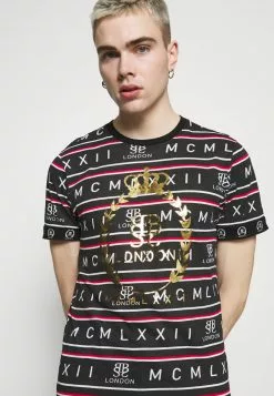 Brave Soul ROW - Camiseta Estampada - Jet Black/red/white/gold, Hombre -Brave Soul Ventas 78bc85658d7f48cf8dc9d91f5c10b59c