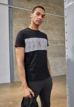 Brave Soul JABARI - Camiseta Estampada - Black/white/red, Hombre