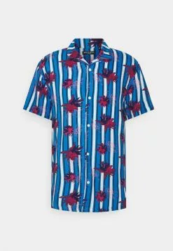 Brave Soul JAVIER - Camisa - Bright Blue/jet Black/optic White/multi Colour, Hombre