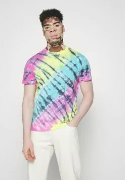 Brave Soul SHERB - Camiseta Estampada - Yellow/green/turq/pink, Hombre