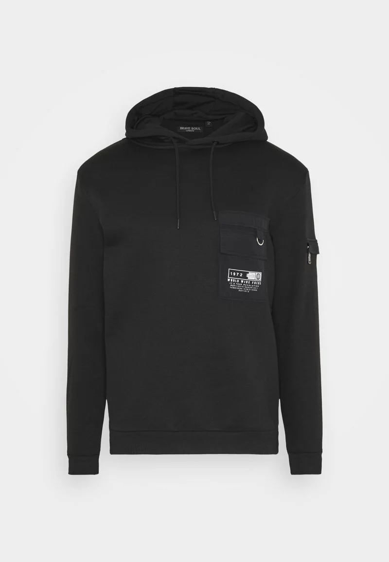 Brave Soul CHELSEA - Jersey Con Capucha - Jet Black/white, Hombre 5 Brave Soul CHELSEA - Jersey Con Capucha - Jet Black/white, Hombre - Imagen 5