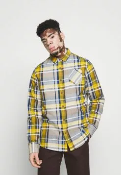 Brave Soul ROOKER - Camisa - Blue/mustard/brown/white, Hombre