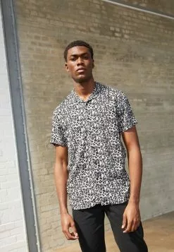 Brave Soul PANTHERA - Camisa - Grey/multicolour Leopard, Hombre