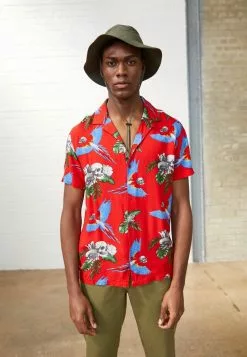 Brave Soul MACAW - Camisa - Red/multi Colour, Hombre