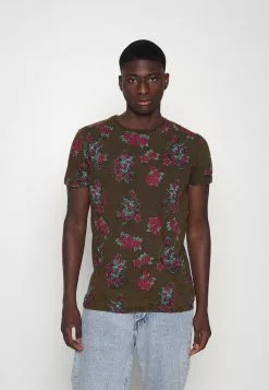 Brave Soul FALKO - Camiseta Estampada - Olive Garment/multicolor, Hombre