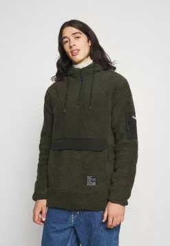 Brave Soul HOGUN - Jersey Con Capucha - Khaki Borg / Jet Black, Hombre