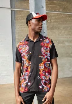 Brave Soul OKYO - Camisa - Jet Black/multi- Colour Print, Hombre