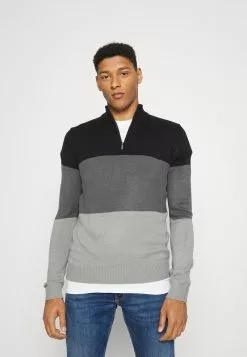 Brave Soul BRICEON - Jersey De Punto - Jet Black/slate Grey/silver Grey Marl, Hombre