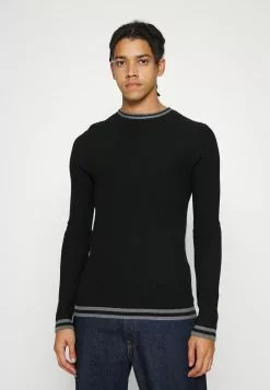 Brave Soul WALTENC - Jersey De Punto - Jet Black/dark Grey Marl, Hombre