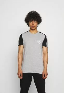 Brave Soul KAVALA - Camiseta Estampada - Light Grey Marl/jet Black, Hombre