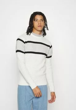 Brave Soul SPENCE - Jersey De Punto - Optic White/jet Black/grey, Hombre