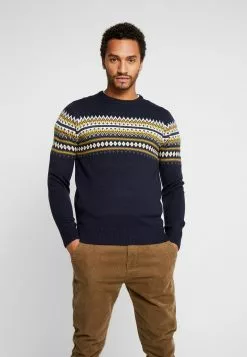 Brave Soul SEYMOUR - Jersey De Punto - Midnight Navy/ Slate Grey/ Vintage White/ Winter Lime, Hombre