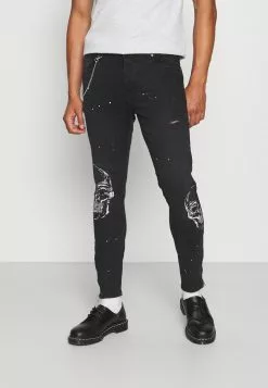 Brave Soul SKULL - Vaqueros Pitillo - Charcoal, Hombre