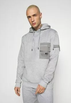 Brave Soul CHELSEA - Jersey Con Capucha - Light Grey Marl/grey/jet Black, Hombre